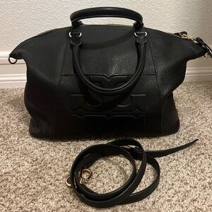 Tory Burch black pebble leather bombe satchel